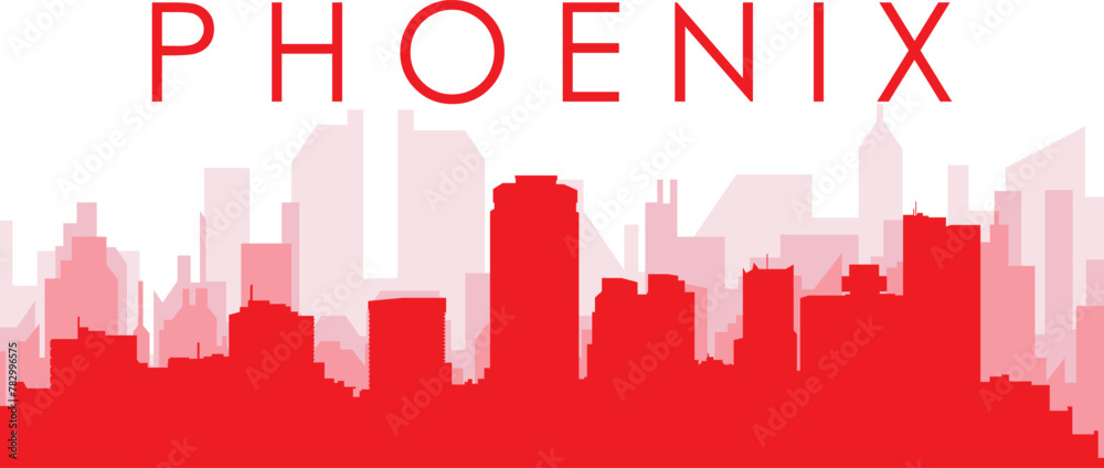 Fototapeta premium Red panoramic city skyline poster with reddish misty transparent background buildings of PHOENIX, UNITED STATES