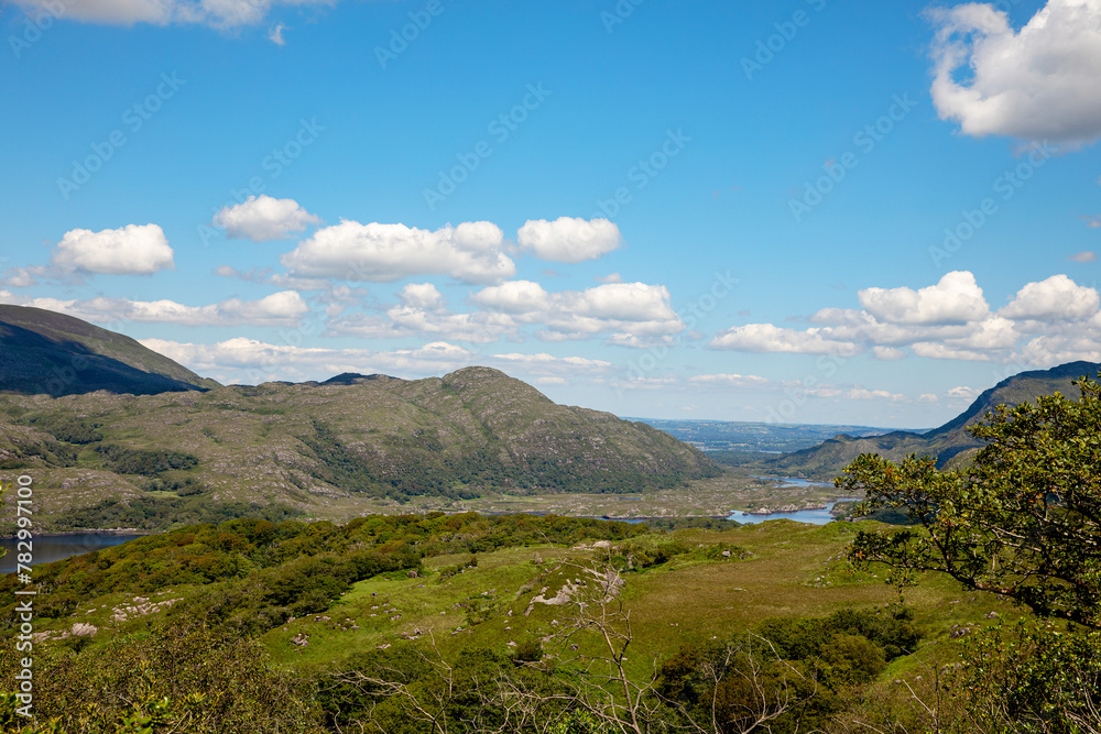 Fototapeta premium Landscape of Lady's view, Killarney National Park in Ireland. The famous Ladies View, Ring of Kerry, one of the best panoramas in Ireland.