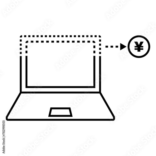 Computer depreciation and Japanese yen icon. Vector.