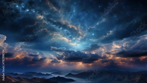 Dramatic sky over a mountainous landscape. Generative AI Video. ProRes LT 59.94 FPS is available in 4K 16:9.