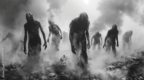 zombies walking, black and white theme photo