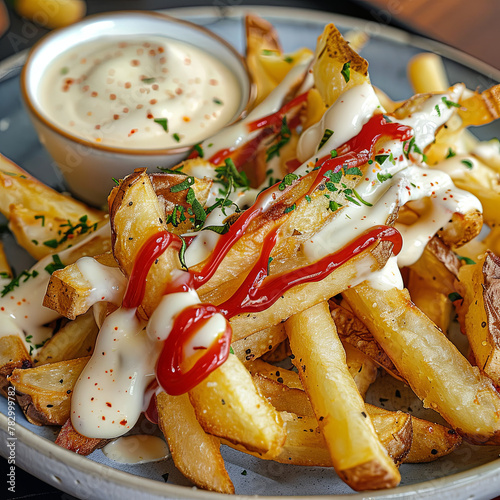 fries with mayo and ketchup © Piotr