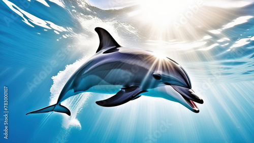 Dolphin Underwater: Sun Rays Illuminating the Depths photo