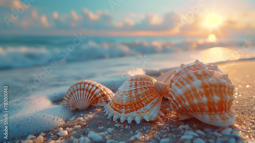 A collection of sea shells arranged by the sea.