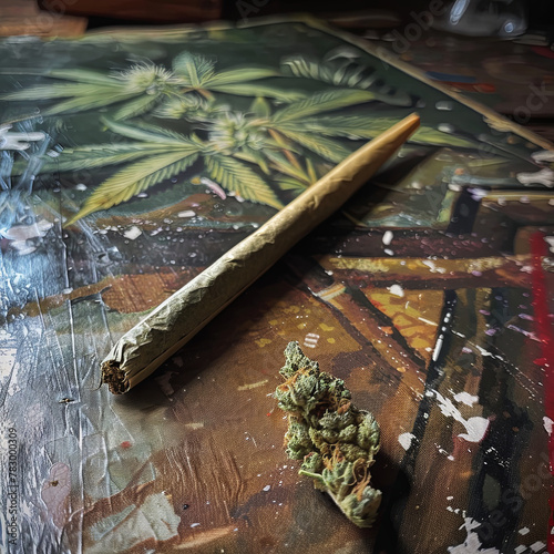 joint rolled cannabis cigarette on the table © Piotr