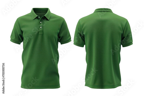 Green polo shirt, front and back view, mockup, transparent or isolated on white background
