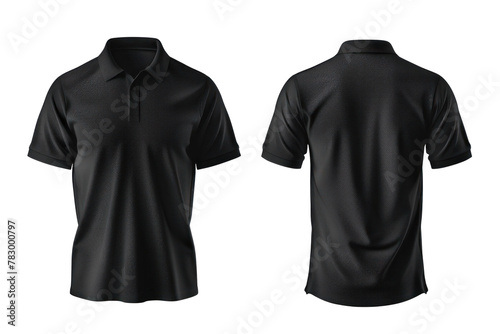 Black polo shirt, front and back view, mockup, transparent or isolated on white background