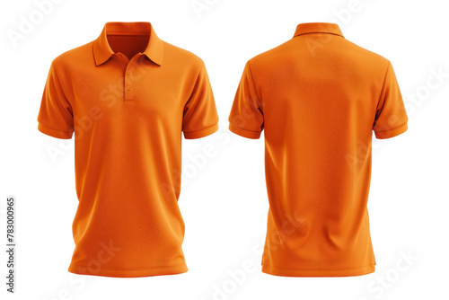 Orange polo shirt, front and back view, mockup, transparent or isolated on white background © Teppi