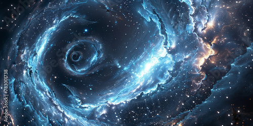 Vortex space background poster. Spiral galaxy creative wallpaper. Abstract concept banner. Digital raster bitmap illustration. AI artwork.
