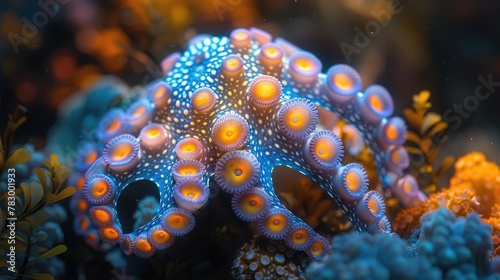 Starry Night Octopus Displays Its Stunning Colors Amidst the Underwater Shadows