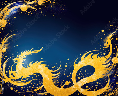 A golden dragon with flames coming out of its mouth and tail.