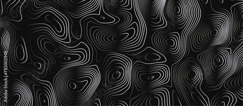 Abstract black background paper cut style with white wave curve line Luxury concept. Panorama view topography map contour background. Vector illustration. Line topography map contour background. 