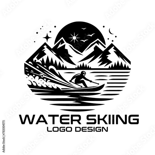 Water Skiing Vector Logo Design