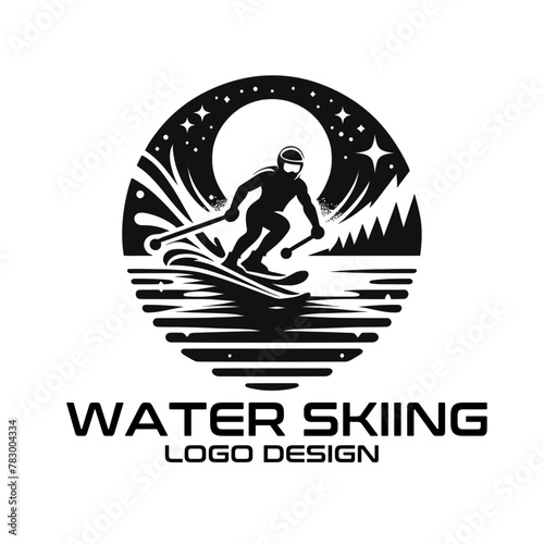 Water Skiing Vector Logo Design