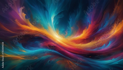 Abstract rendering of a cosmic swirl with a vivid fusion of colors, mimicking the dynamic beauty of celestial phenomena in a deep space concept. AI Generation