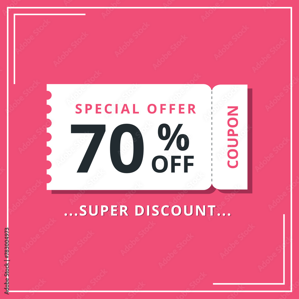 Discount coupon for special offer, super offer of 70% off. Discount banner vector illustration. Discount coupon for special offer, super offer of 70% off. Discount banner vector illustration.