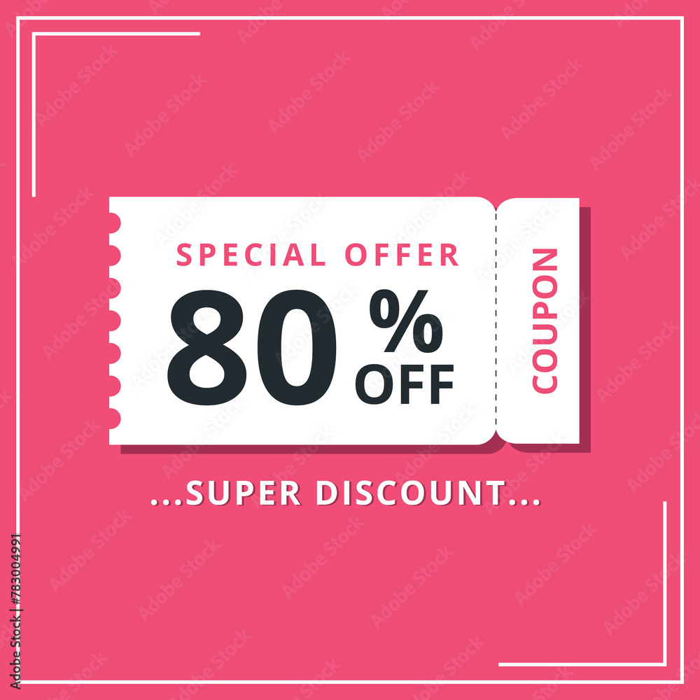 Discount coupon for special offer, super offer of 80% off. Discount banner vector illustration. Discount coupon for special offer, super offer of 80% off. Discount banner vector illustration.