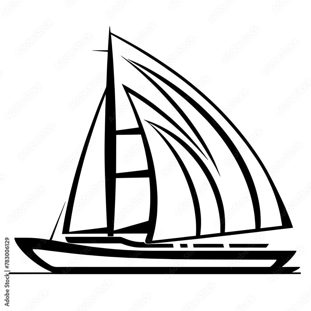 Sleek sail yacht outline vector, perfect for maritime-themed designs.
