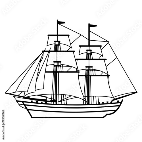 Majestic sailing ship outline vector, ideal for maritime-themed designs.