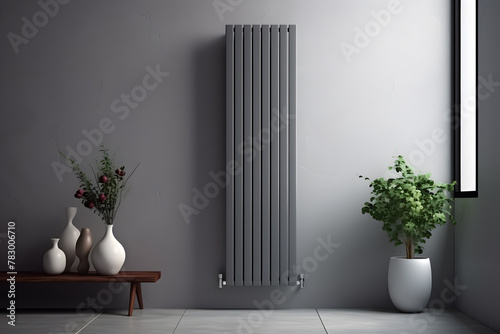 Black radiator battery heating on the wall. Home heater convector isolated. Heating convector photo