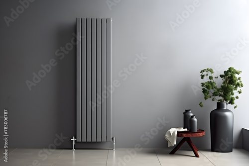 Black radiator battery heating on the wall. Home heater convector isolated. Heating convector