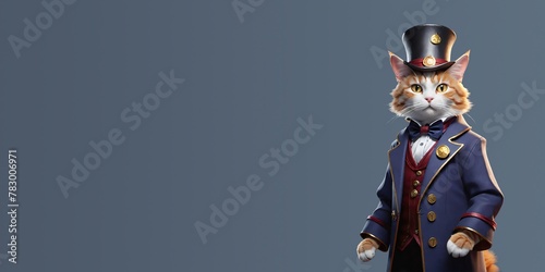 cat in a magician's clothes and hat, copy space