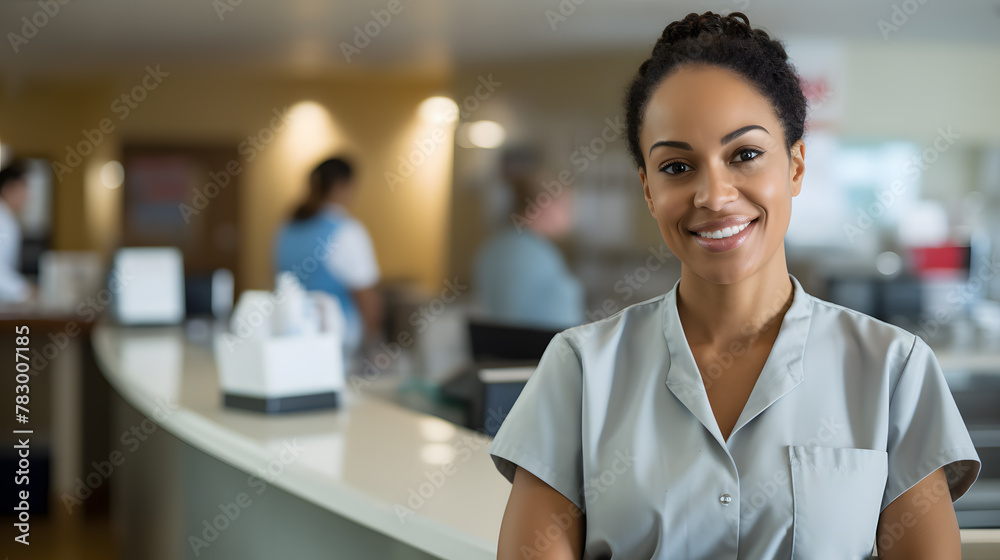 The attractive, happy nursing student stands in the hospital corridor
The attractive, happy nursing student stands in the hospital corridor