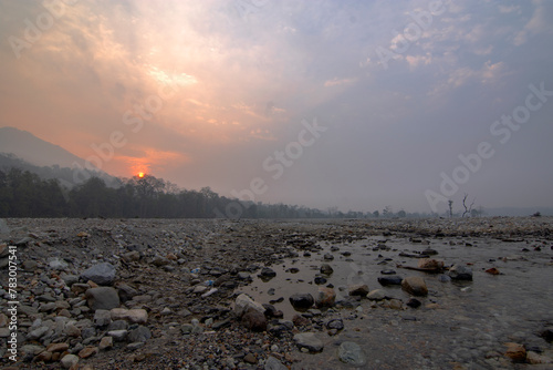 Sunrise view of Jayanti river at Buxa Tiger Reserve