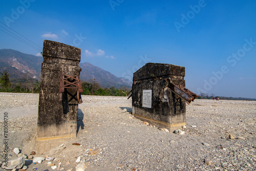 5th March, 2024, Jayanti river, Buxe tiger reserve, Alipur Duar, West Bengal, India: The famous bridge on Jayanti River damaged by the flood in the year 1993.