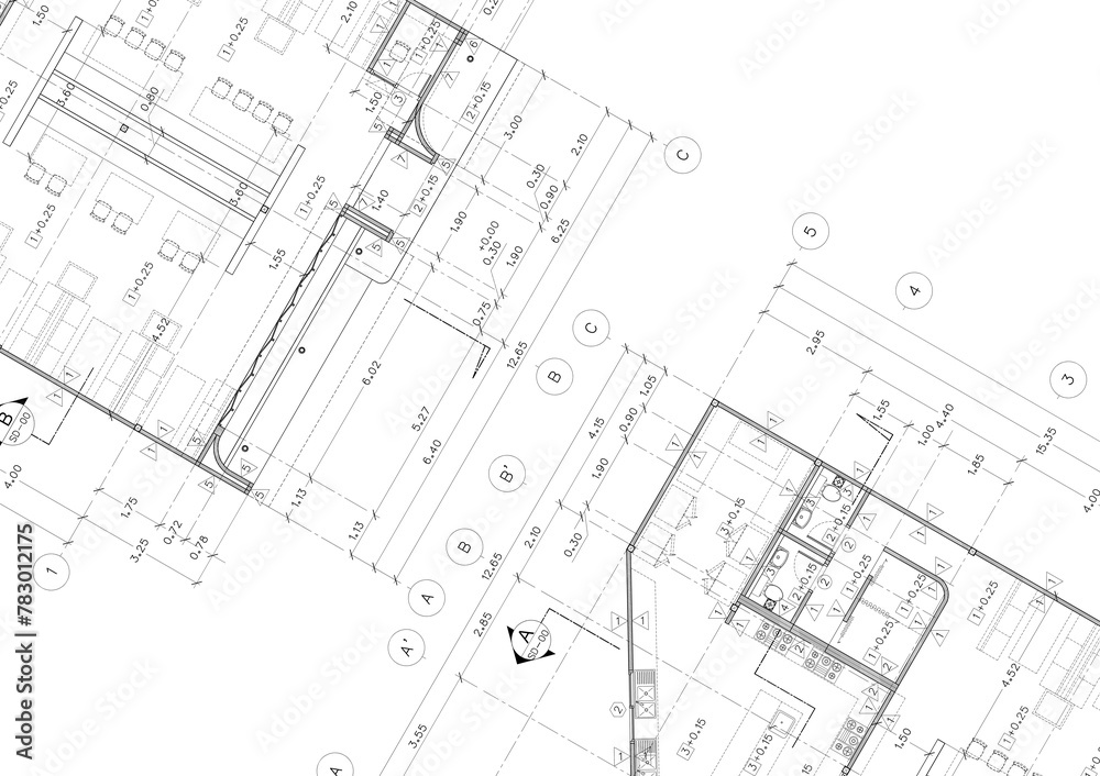 Floor plan designed building on the drawing. Floor plan designed building on the drawing.