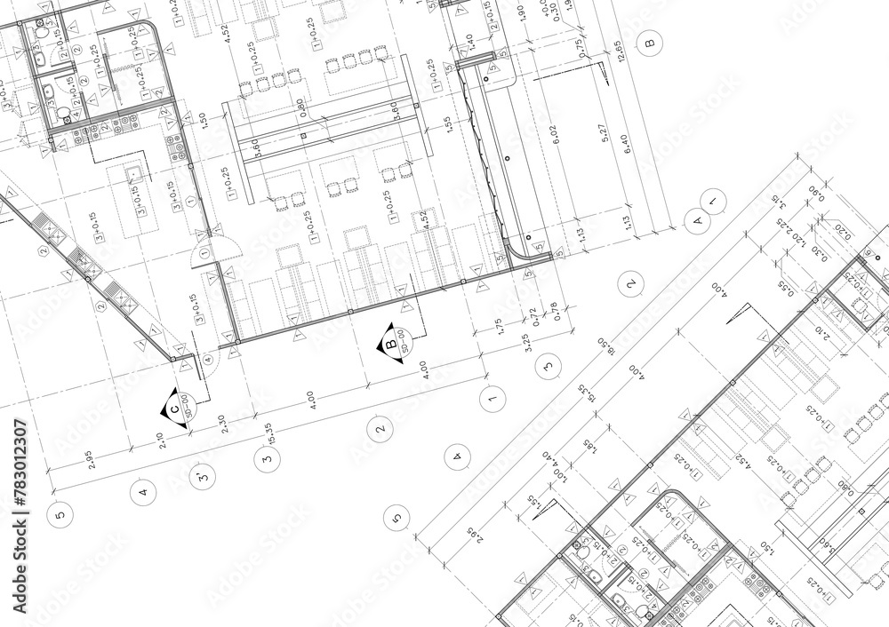 Floor plan designed building on the drawing. Floor plan designed building on the drawing.