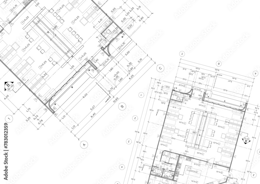 Floor plan designed building on the drawing. Floor plan designed building on the drawing.