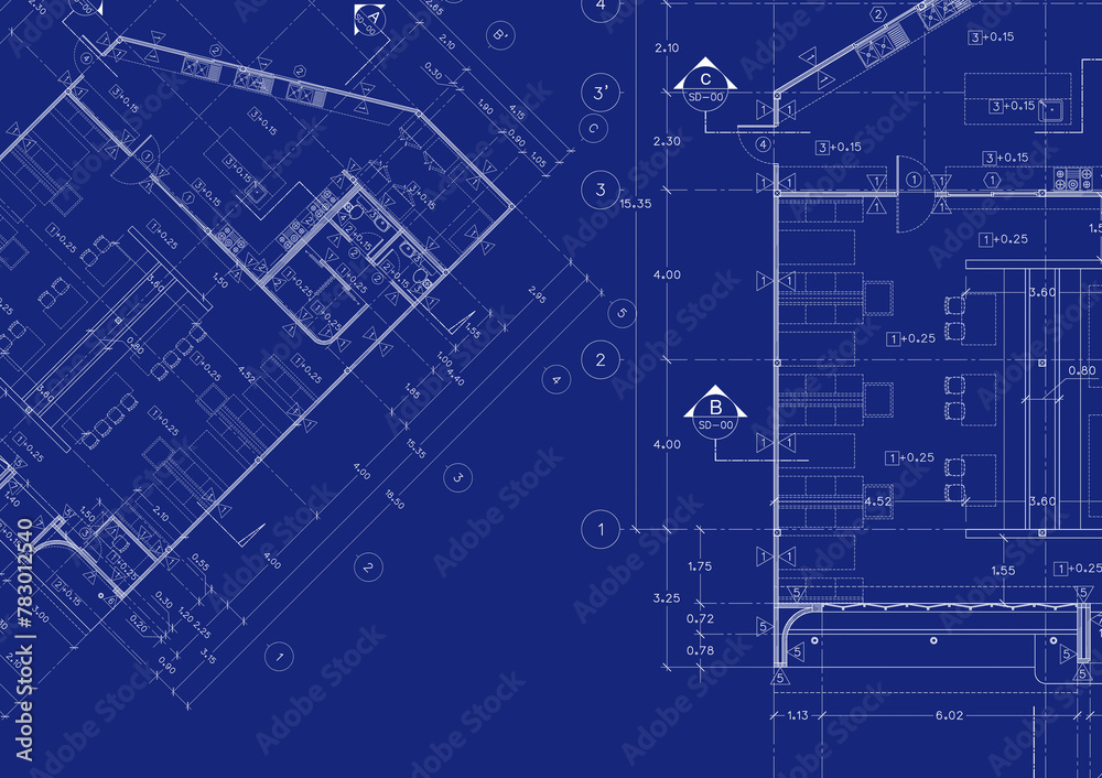 Floor plan designed building on the drawing. Floor plan designed building on the drawing.