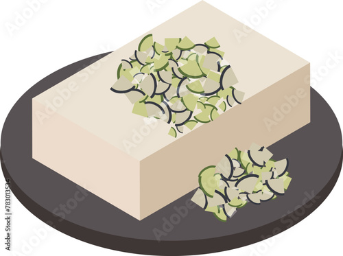 アイソメトリックな山形県の郷土料理の冷ややっこのイメージ素材