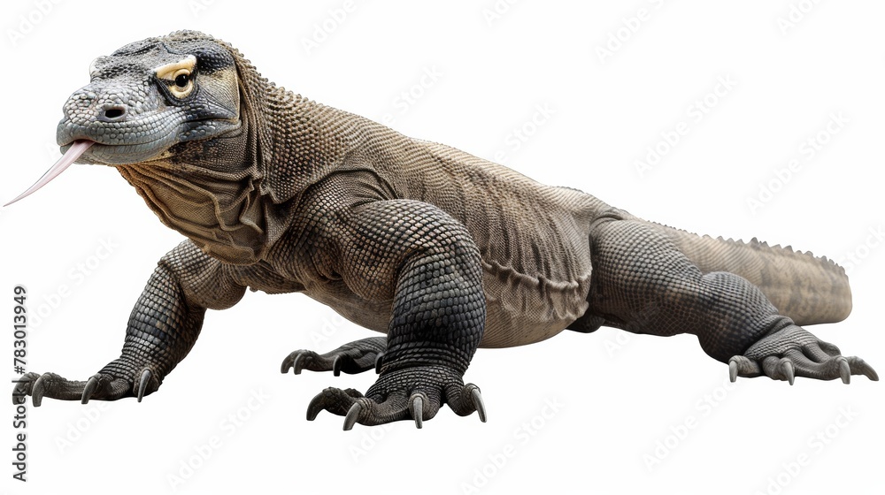 Obraz premium A Komodo dragon being on guard with its head up (isolated)