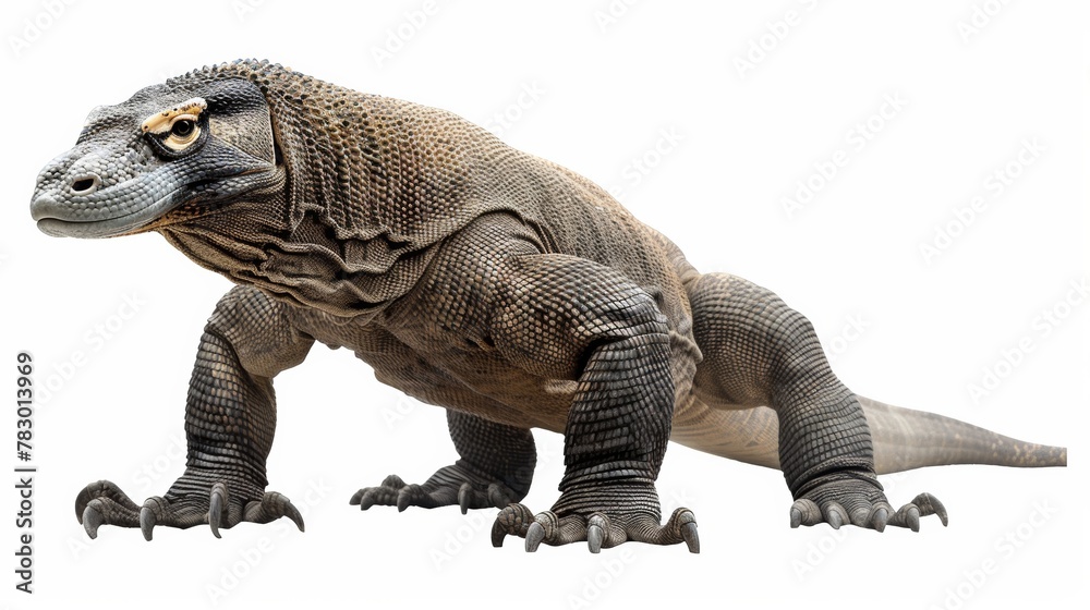 Obraz premium A Komodo dragon being on guard with its head up (isolated)