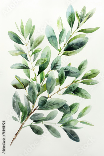 Beautiful watercolor illustration of olive branches on white background