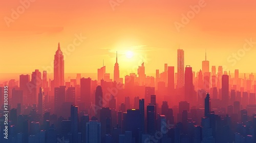City Skyline  A 3D vector illustration of a city skyline at dawn