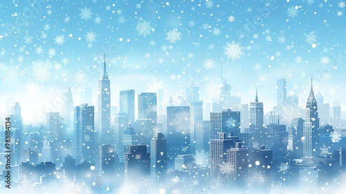 City Skyline Network  A 3D vector illustration of a city skyline covered in snow
