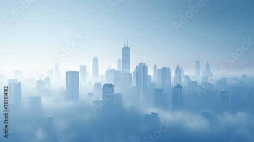 City Skyline Network  A 3D vector illustration of a city skyline during a foggy morning