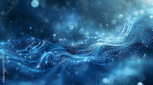 Abstract Flow of Digital Data in Blue Bokeh Background