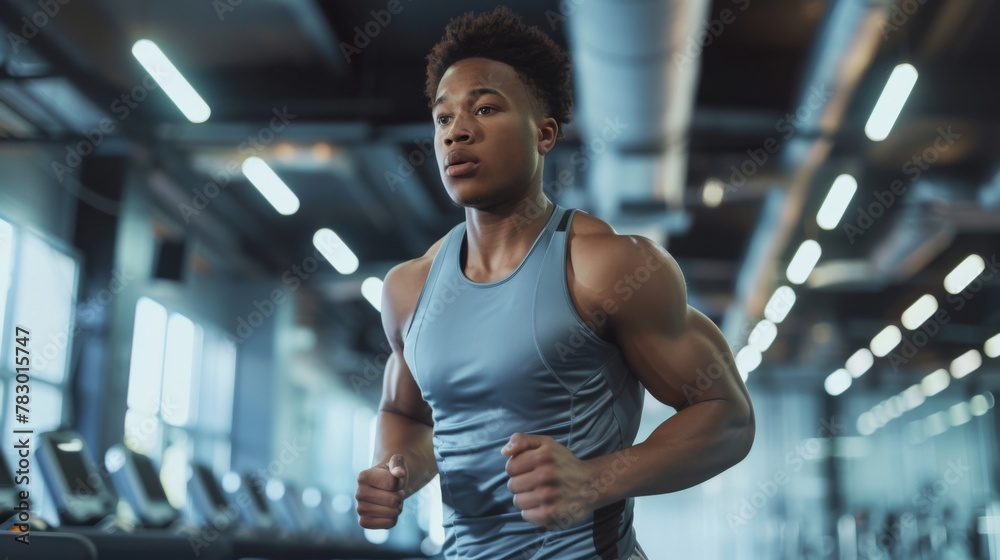 Determined Man Running on Treadmill Determined Man Running on Treadmill