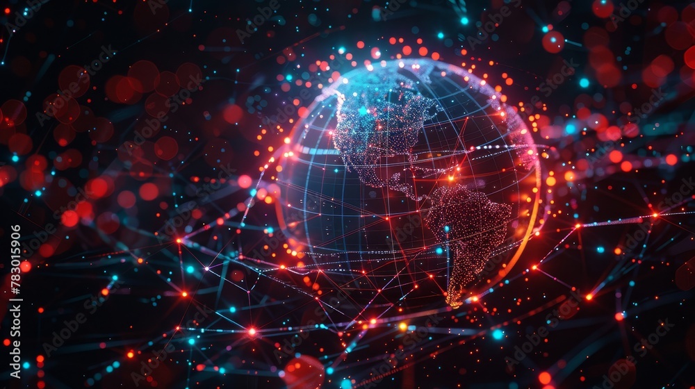 Global Economy: A 3D vector illustration of a globe with digital network connections