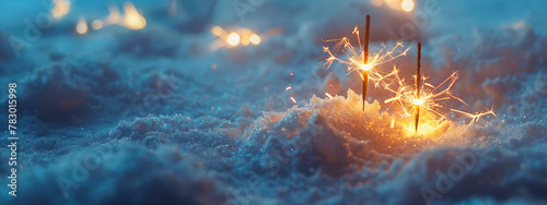 Sparklers in winter with copy spae photo