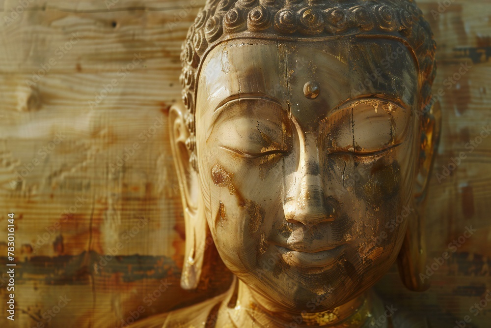 Buddha statue on grunge background with copy space for text