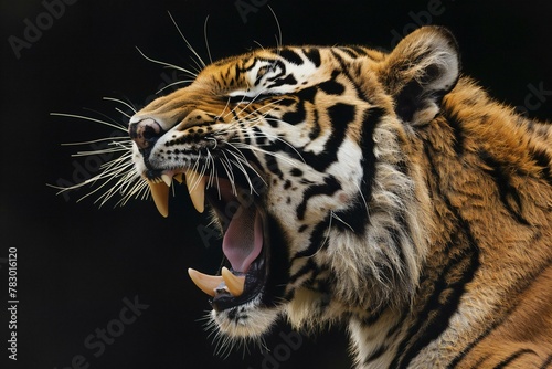 Close-up of a tiger yawning and showing its teeth © Nam
