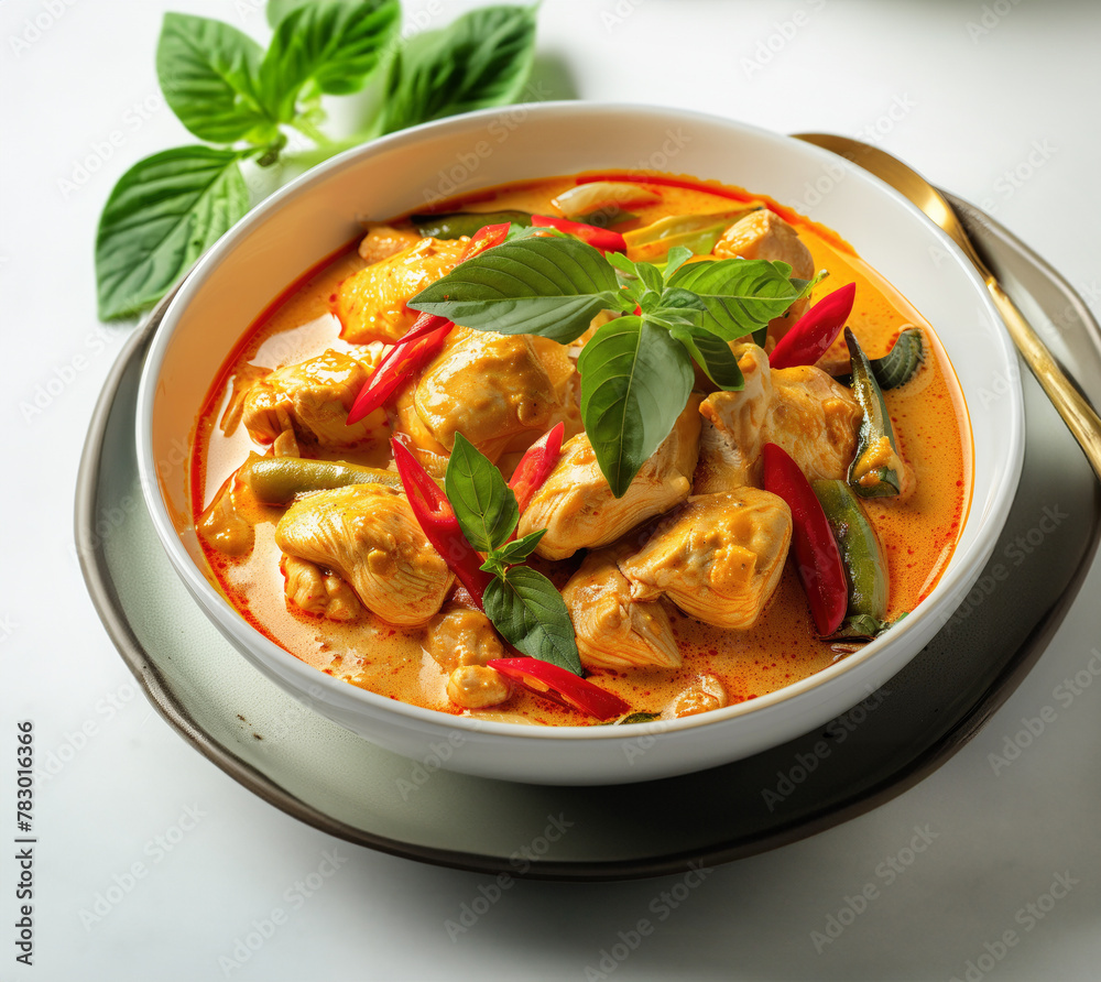 Thai red curry chicken with stream rice panang,Thai Panang Curry with Chicken