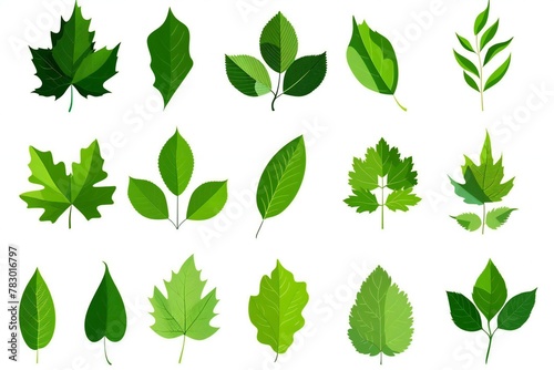 Set of green leaves isolated on white background, Vector illustration for your design