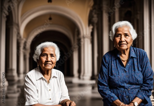 Two Elderly Women in a Courtyard photo
