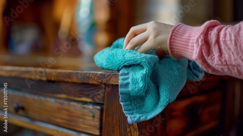 Hand Dusting Wooden Furniture photo